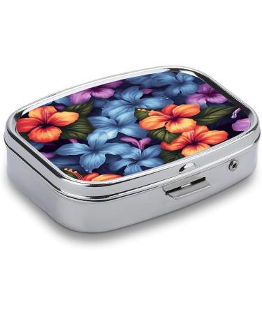 Buy Tropical Floral Print Pill Box - 2 Compartment Medicine Organizer | Portable Decorative Metal Pill Case for Pocket & Purse - Buy Online on GoSupps.com