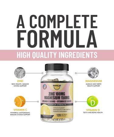 Happi Mi Nutrition Immune Support Supplement with Zinc 100mg, Magnesium Glycinate 150mg, Vitamin D3 5000 IU & Vitamin C 500mg - Antioxidant & Immune Booster Formula - Buy Online on GoSupps.com