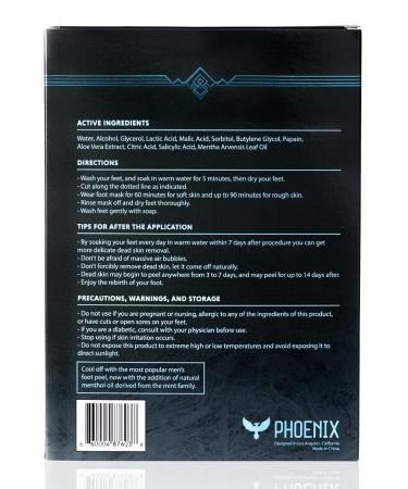 Phoenix Men's Extra Large Extra Strength Menthol Foot Peel - 2 Pack - Exfoliating Dry Feet Treatment & Callus Remover - Paraben Free - Buy Online on GoSupps.com