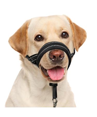 Barkeless soft dog collar padded no pulling nostril for dog training with a safety member for medium-sized and large dogs adjustable muzzle line simple control for black L (snout 9.5 "-14")