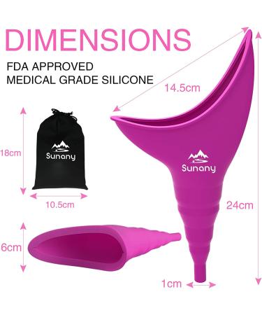 Reusable Silicone Female Urination Device - Fuchsia Women's Urinal for Standing Pee, Travel & Outdoor | Includes Drawstring Bags - Buy Online on GoSupps.com
