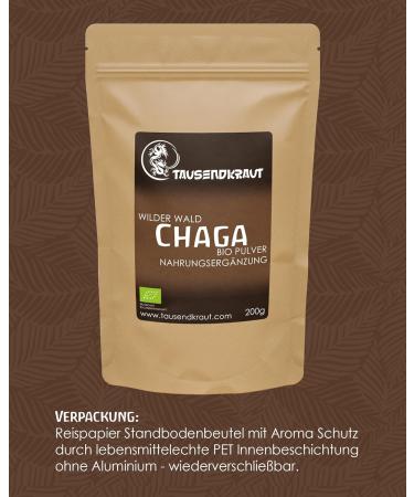  Tausendkraut Organic Chaga Mushroom Powder Premium quality from wild collection (200 g) Vital Estonian mushroom for mushroom coffee and tea Chaga mushroom purchased from St. John's wort - Buy Online on GoSupps.com