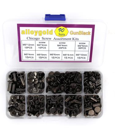 90 Sets Black Chicago Screw Leather Assorted Kit - 6 Sizes for DIY Leather Craft and Bookbinding | M5 X 4 5 6 8 10 12 | Gun Black Rivets - Buy Online on GoSupps.com