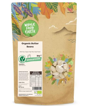 Wholefood Earth Organic Butter Beans 2kg GMO Free | Vegan | High Fibre | High Protein | Certified Organic - Buy Online on GoSupps.com