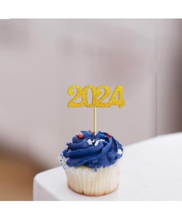 Topfunyy 24 Pack New Year Cupcake Toppers Gold Glitter Number 2024 New Year Cake Toppers Food Picks Decorations for 2024 New Year Birthday Graduation Wedding Party Favors - Buy Online on GoSupps.com