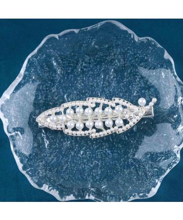 Inilbran Boho Pearl Hair Clip Barrette Silver Leaf Hair Barrette Clip Vintage Pearl Leaf Hairpin Clip French Pearl Bridal Headpieces Decorative Headwear Hair Accessories for Women and Girls - Buy Online on GoSupps.com