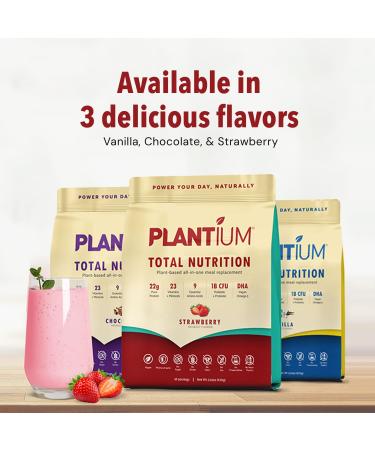 AMAXI Plantium Total Nutrition Premium All-in-One Meal Replacement Shake Plant-Based Protein Powder with Vitamins Minerals & Probiotics 22g Protein per Serving Strawberry - Buy Online on GoSupps.com