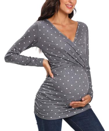 Love2Mi Maternity Nursing Shirt XL Grey V-Neck | Pregnancy Breastfeeding T-Shirt - Buy Online on GoSupps.com