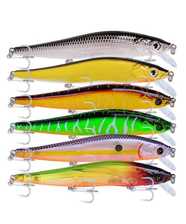 PROBEROS Minnow Bass Fishing Lures - Jerkbait Sinking Lure Set Hard Baits Crankbait for Trout Catfish Musky Bluegill Fishing Plug 6Pcs/kit 403-4.7inch/0.5oz-6pcs