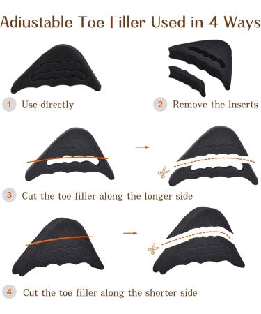 Shoe Toe Inserts - Foam Toe Filler 4 Adjustable Pairs for Loose Shoes in Black & Beige | Comfort & Fit Solutions - Buy Online on GoSupps.com