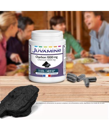 JUVAMINE - Vegetable Charcoal 1000 Mg - Digestion - Bloating - Flatulence - Gas - Helps reduce excess flatulence after a meal - 1 month program - 120 Capsules - Made in France - Buy Online on GoSupps.com