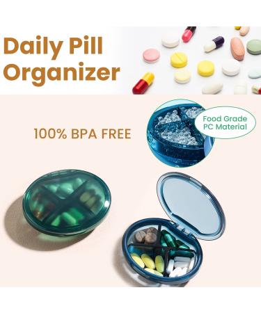 Travel Pill Box - Small Waterproof Pill Container with 4 Compartments - Green Pill Organizer for Vitamins, Fish Oils, Medication - Buy Online on GoSupps.com