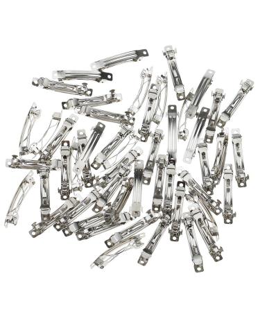50 Pieces Retro Sliver Blank French Barrettes Hair Clips Craft Ribbon Bow DIY Elastic Tool - 7 x 50mm
