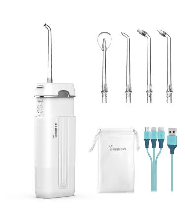 Water Flosser Cordless for Teeth,YUNERFEEL Water Flosser,Telescopic Water Tank,Portable Rechargeable Oral Irrigator ,IPX8 Waterproof,3 Modes Water Flossers for Teeth,Braces Bridges Care White