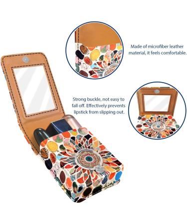 Travel Lipstick Organizer Case - Portable Makeup Bag with Mirror | Abstract Mandala Flowers Design - Buy Online on GoSupps.com
