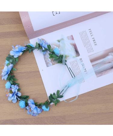 Lurrose Bohemia Floral Wreath Bridal Headband Decorative Garland Simulation Flower Crown for Festival Wedding Blue Sky-blue - Buy Online on GoSupps.com