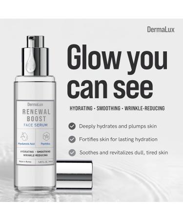 DermaLux Hyaluronic Acid & Peptides Face Serum - Dermatologist Tested Anti-Aging Korean Skin Care Hydrates Smooths Firms Clean Vegan Beauty for Dry Sensitive Skin 1.69 Fl Oz - Buy Online on GoSupps.com