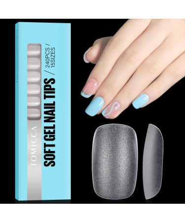 Tomicca Square Oval short nail tips tips for gelails gel full cover nail tips pre-shaped half matt tip nails Gelly nail tips for acrylic-240 pieces 12 sizes 4. short ovale 240