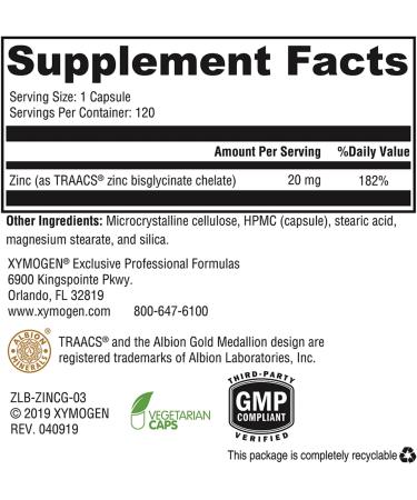 XYMOGEN Zinc Glycinate 20mg Chelated Zinc Supplement - Enhanced Absorption for Reproductive & Immune Support - 120 Vegan Capsules - Buy Online on GoSupps.com