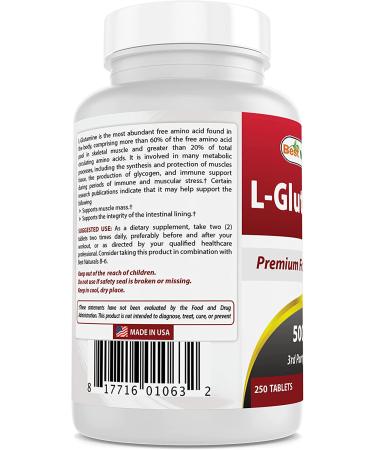 Best Naturals L-Glutamine 500mg 250 Tablets - Pack of 2 (500 Count Total) - Buy Online on GoSupps.com