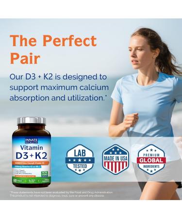 Innate Vitality Vitamin D3 K2 Supplement High Potency Vitamin D3 10000 IU & Vitamin K2 (MK-7) 200 mcg Supports Bone Teeth Heart & Immune Health Non-GMO Gluten Free 60 Softgels 60 Count (Pack of 1) - Buy Online on GoSupps.com