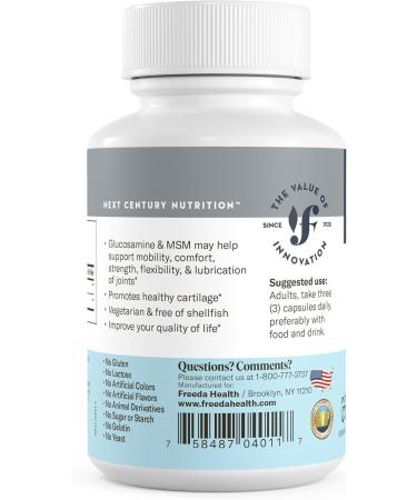 FREEDA Glucosamine MSM Vegan Joint Flexibility & Mobility Supplement Vegetarian Glucosamine Without Shellfish Supports Joint Function Third-Party Tested (100 Capsules) 100 Count (Pack of 1) - Buy Online on GoSupps.com