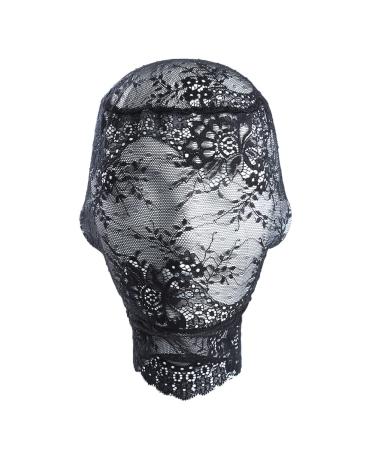 Lace Full Face Masquerade Mask Mesh Headwear Rave Hollow Out Head Covers Black Body Chains Halloween See Through Costume Party Outfits