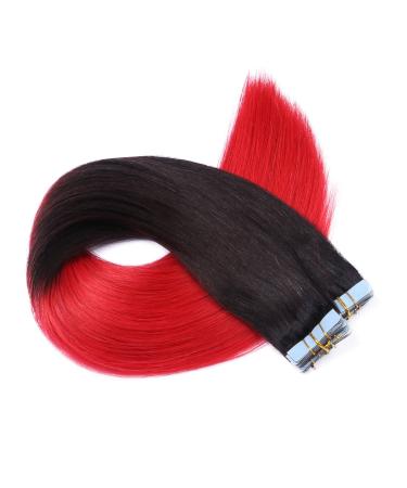 Tape in - On hair extensions - # 1b/red ombre - 40cm - 50 tresses each 4cm wide/2.5g - 100% remy real hair hair extension/extent with adhesive tape Tress by Novon Hair Extentions