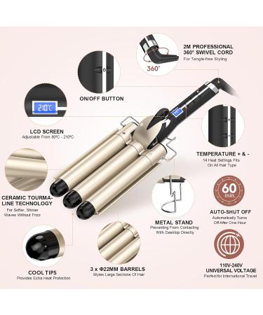 Buy Waves 3 Barrel Curling Rod - 14 Temp Settings Ceramic Coating Heat Glove & Clips for All Hair Types - Buy Online on GoSupps.com