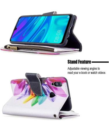 Miago Huawei Y6 2019 Wallet Case - 9 Card Slots Colorful Zipper Flip Cover Sunflower Design PU Leather Protective Case - Buy Online on GoSupps.com