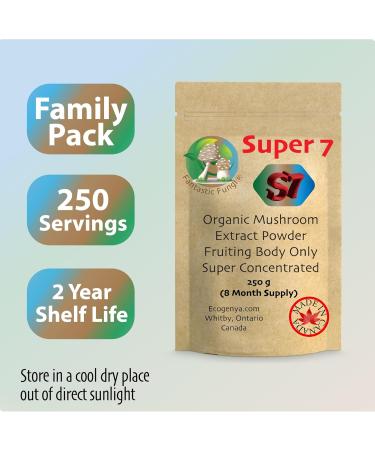 Super 7 mushroom extract powder - Fantastic Fungi -250 grams-Lion's Mane Reishi Turkey Tail Cordyceps Shiitake Chaga and Maitake - Value Pack (250 Grams) 250 g (Pack of 1) - Buy Online on GoSupps.com