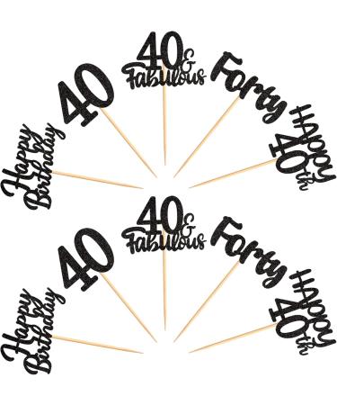 40 Pieces Black Glitter 40th Birthday Cupcake Toppers | Party Decoration for Boys & Girls - Perfect for Teen Birthdays! - Buy Online on GoSupps.com