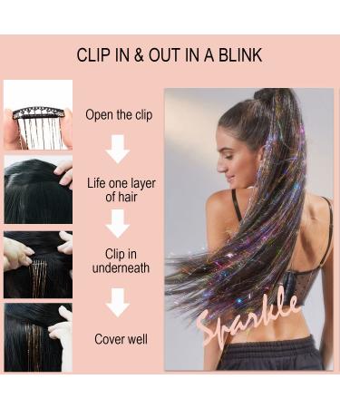 Shining Silver Clip-in Hair Tinsel Kit - 6Pcs 20 Inch Glitter Extensions with Clips for Women, Girls, Kids - Heat Resistant Fairy Sparkle Strands - Festival Gift - Buy Online on GoSupps.com