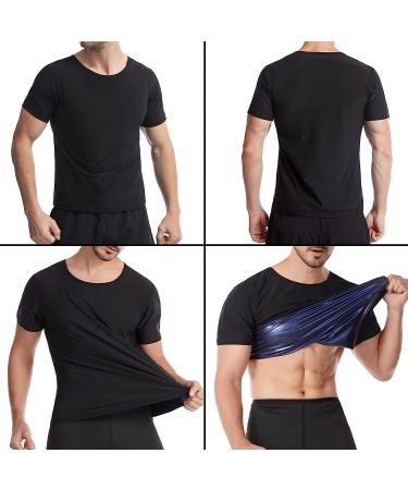 Men's Short Sleeve Sauna Shirt for Weight Loss | Sweat Body Shaper Vest for Gym Exercise - Black-Blue XL - Buy Online on GoSupps.com