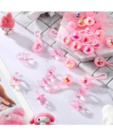 50 Pink Acrylic Baby Pacifiers & 60 Mini Plastic Rattle Set | Baby Shower & Birthday Party Favors - Buy Online on GoSupps.com
