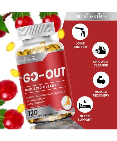 GO-Out Uric Acid Cleanse Supplement| Natural Supplements Promoting Kidney & Joint Support| Includes Tart Cherry Bilberry Extract and Celery Seed Extract | Uric Acid Support Formula|120 SOFTGELS - Buy Online on GoSupps.com