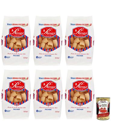 Italian Gourmet E.R. Russo Paccheri No. 26 Durum Wheat Pasta 100% Italian Wheat 500 g + 400 g Box of 6