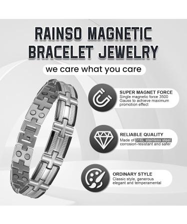 RainSo Magnetic Bracelet for Men - Stainless Steel Double Row Twist Braided Wristband 3500 Gauss Adjustable Black Silver Gift Box - Buy Online on GoSupps.com