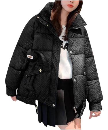 oelaio Womens Winter Quilted Coats 2023 Long Sleeve Full Zip Puffer Jacket Cute Warm Puffy Bubble Coats with Pockets Black#14 Large - Buy Online on GoSupps.com