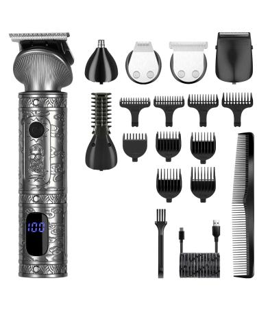Professional Hair Clippers for Men 6 in 1 Beard Trimmer Kit for Men Professional Hair Clipper Trimmer T-Blade Trimmer Nose Trimmer Beard Hair Shaver Nose Trimmer (Color : Gray)
