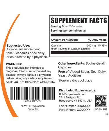 Calcium Lactate Capsules 200mg - 60-Day Supply (120 Capsules) | BulkSupplements.com - Buy Online on GoSupps.com