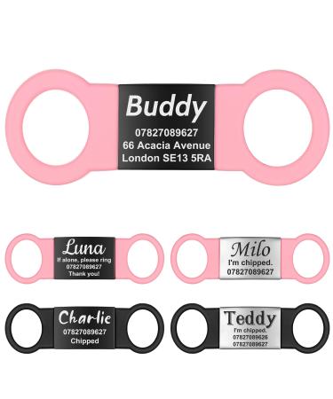 Gisurey dog brand with engraving- silent slide-on dog brand personalized made of robust stainless steel durable and easy to read dog trailers with engraving for dog and cat neck band (PB S) S (width: 1.5 cm) pink & black