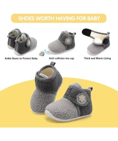 JIASUQI Baby Booties | Soft Winter Boots for Boys and Girls | Infant Warm Socks | Anti-Skid Crib Shoes 6-12 Months | Grey - Buy Online on GoSupps.com