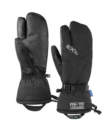 EXski Waterproof Winter 3-Finger Ski Gloves Warm Insulated Snow Mittens for Cold Weather Snowboard Snowmobile Black Medium