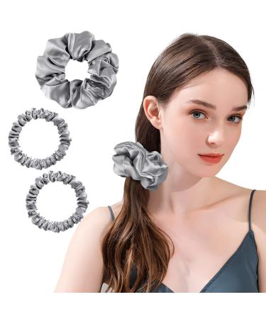 Osilk 3-Set 100% silk hair tie Small scrunchy hair jewelry braid rubber hair rings elastic hair bands rubber bands gray 3-piece range gray