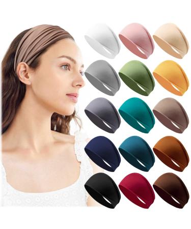 Headbands for Women Non Slip Turban Hair Wrap Elastic Hair Bands Workout Running Headwrap Sweat Yoga Head Bands for Girls multicolor(pack of 15)