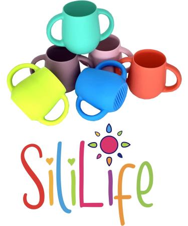 SiliLife Silicone Baby Cups 2 Pack | BPA Free & Food-Grade Safe | Easy-Grip Handles for Self-Feeding | Electric Blue/Coral Red - Buy Online on GoSupps.com