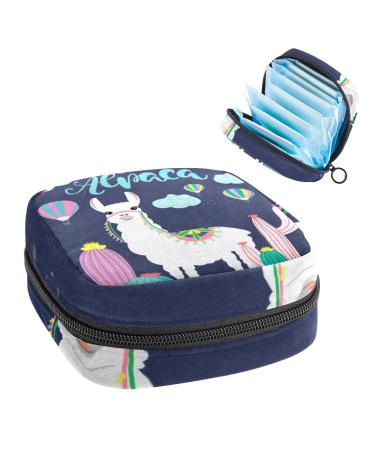 GIAPB Period Bag Sanitary Napkin Storage Bag Period Pouch Travel Makeup Bag Cartoon Plant Alpaca Color2531
