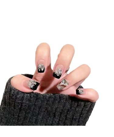 Handmade Wearing Nail Patch Gradient French Black Edge Love Detachable Nail Patch(Black XS)