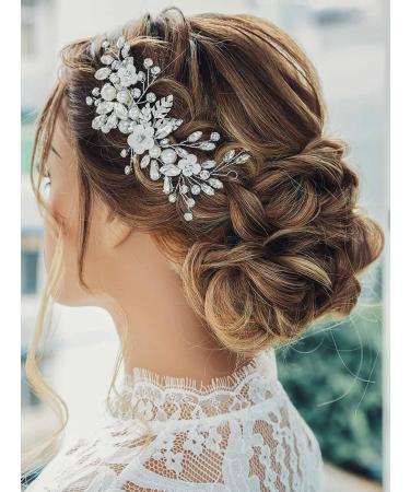 Crystal Bride Wedding Hair Clip | Catery Silver Hair Vine | Bridal Headpiece with Flower | Women's Wedding Hair Accessories - Buy Online on GoSupps.com